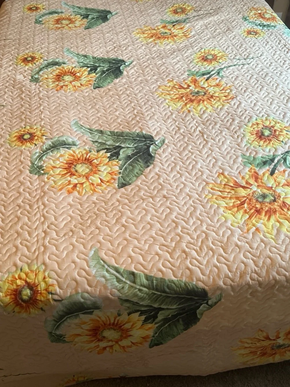 Floral Sunflower Quilted Bedspread Set - Pink